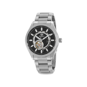 Reloj para hombre Marea, caja de acero inoxidable color plateada de 43 mm, brazalete de acero color plateado, esfera negra