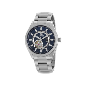 Reloj para hombre Marea, caja de acero inoxidable color plateada de 43 mm, brazalete de acero color plateado, esfera azul marino