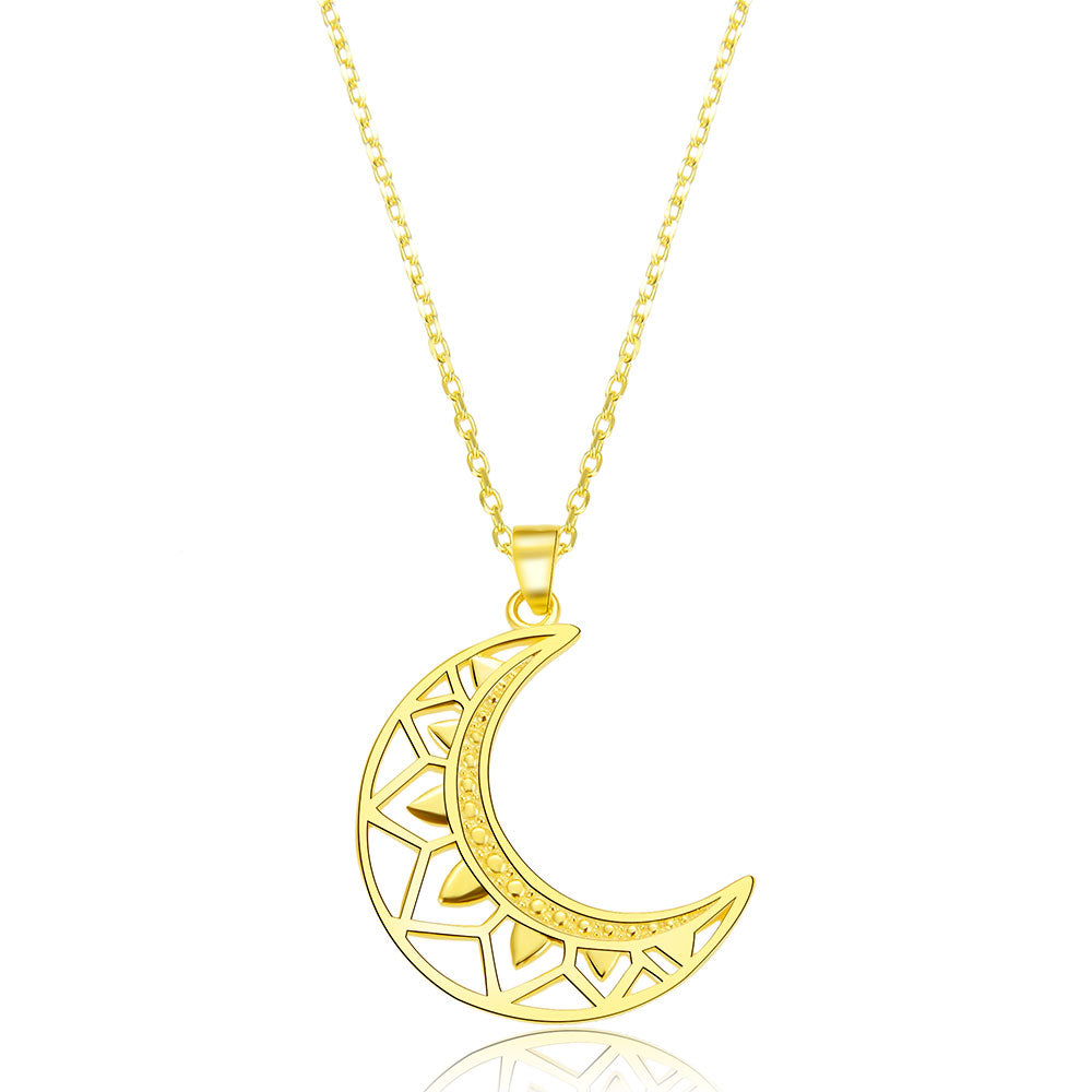 Colgante de luna en plata de ley 925 con baño de oro, 22x18 mm