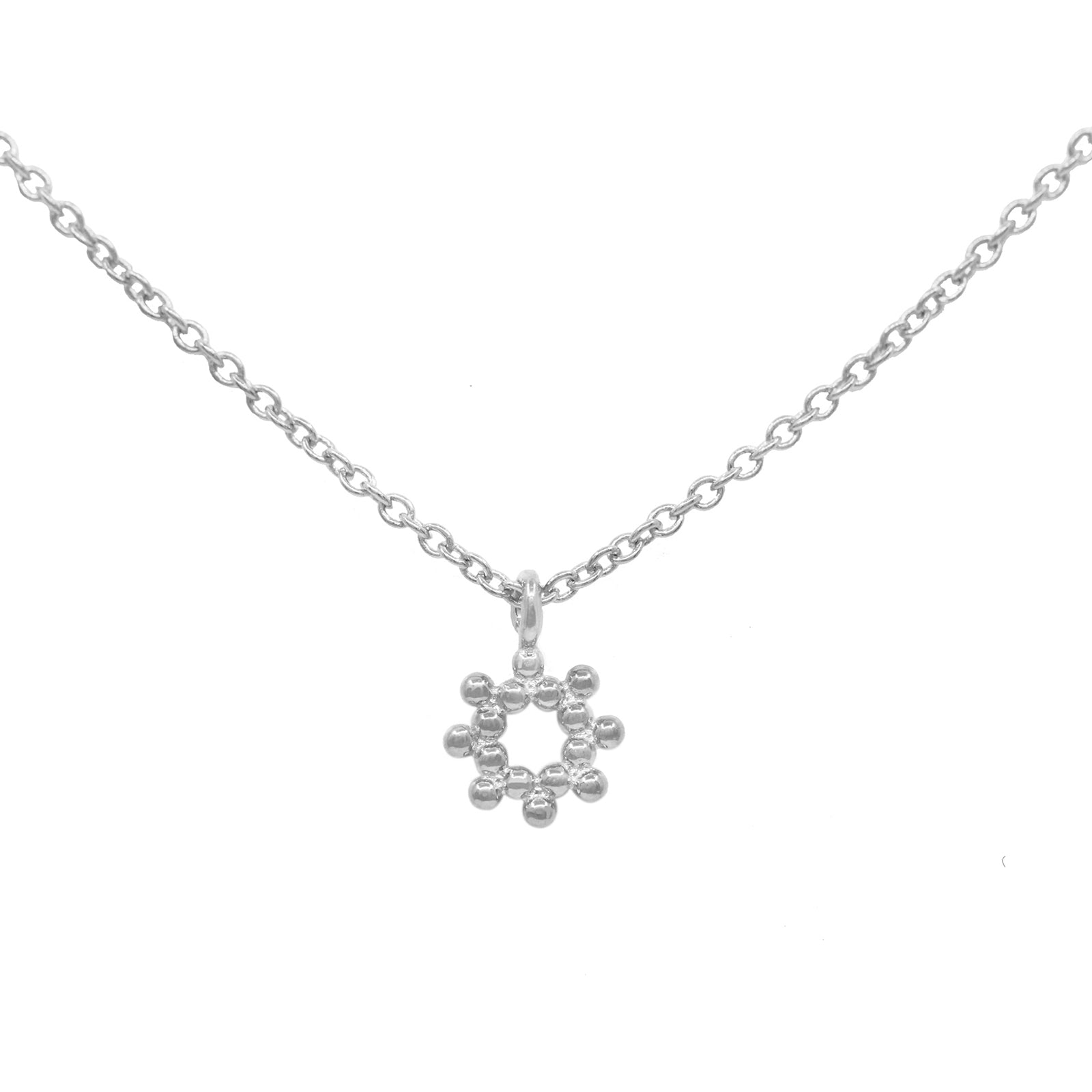 Colgante de sol en plata de ley 925 rodiada, cadena 40+5 cm