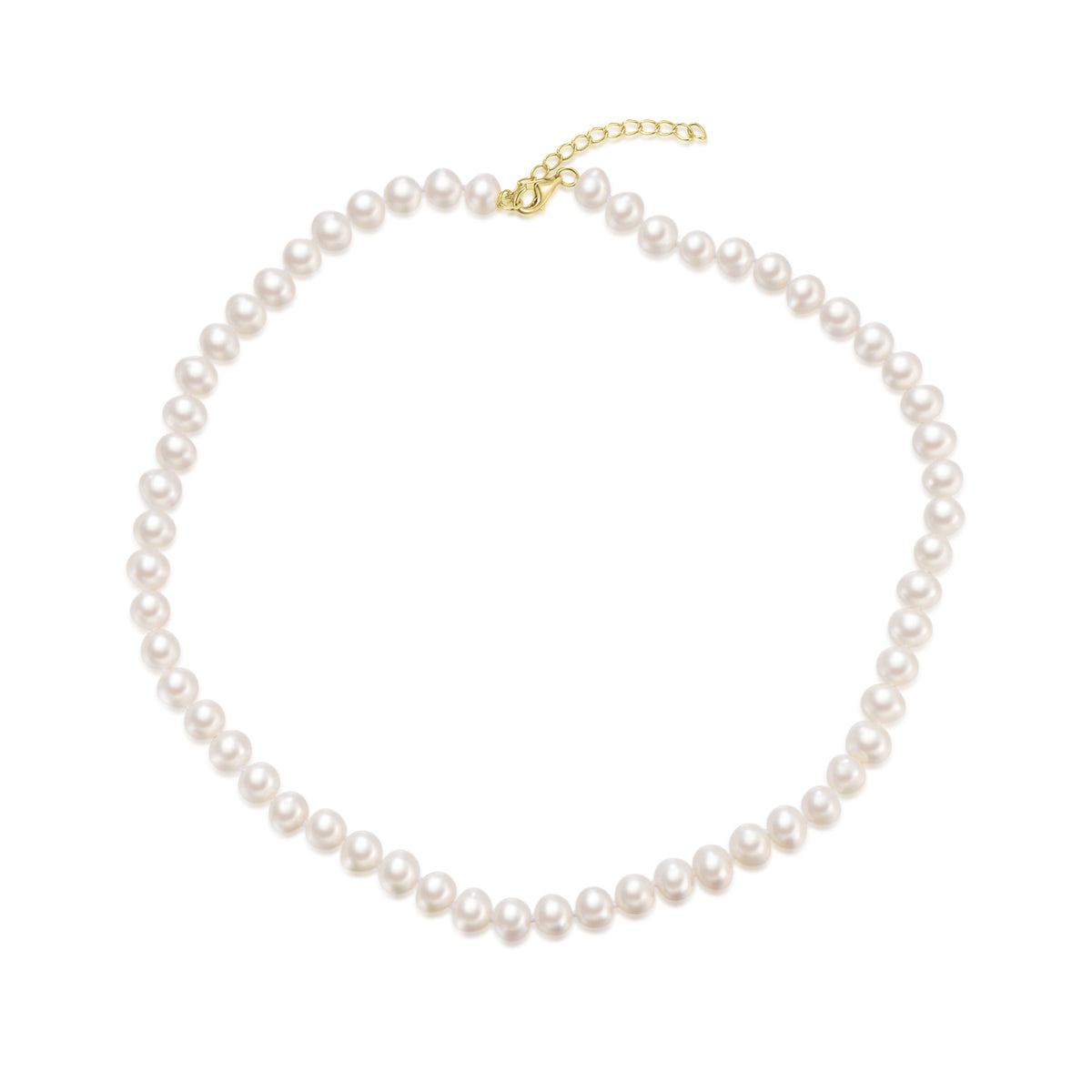 Collar de perlas cultivadas de 6-7 mm en plata de ley 925 con baño de oro de 18k, largo ajustable de 38 a 42 cm