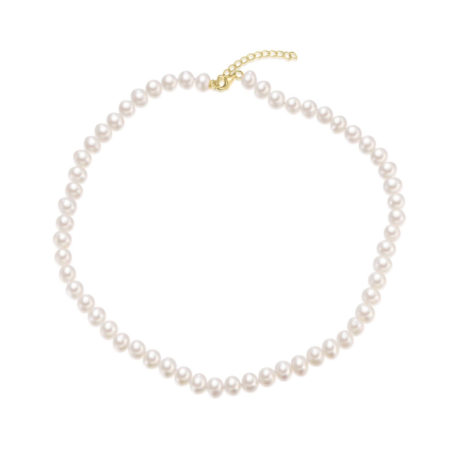 Collar de perlas cultivadas de 6-7 mm en plata de ley 925 con baño de oro de 18k, largo ajustable de 38 a 42 cm