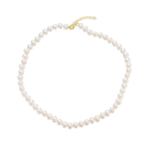 Collar de perlas cultivadas de 6-7 mm en plata de ley 925 con baño de oro de 18k, largo ajustable de 38 a 42 cm