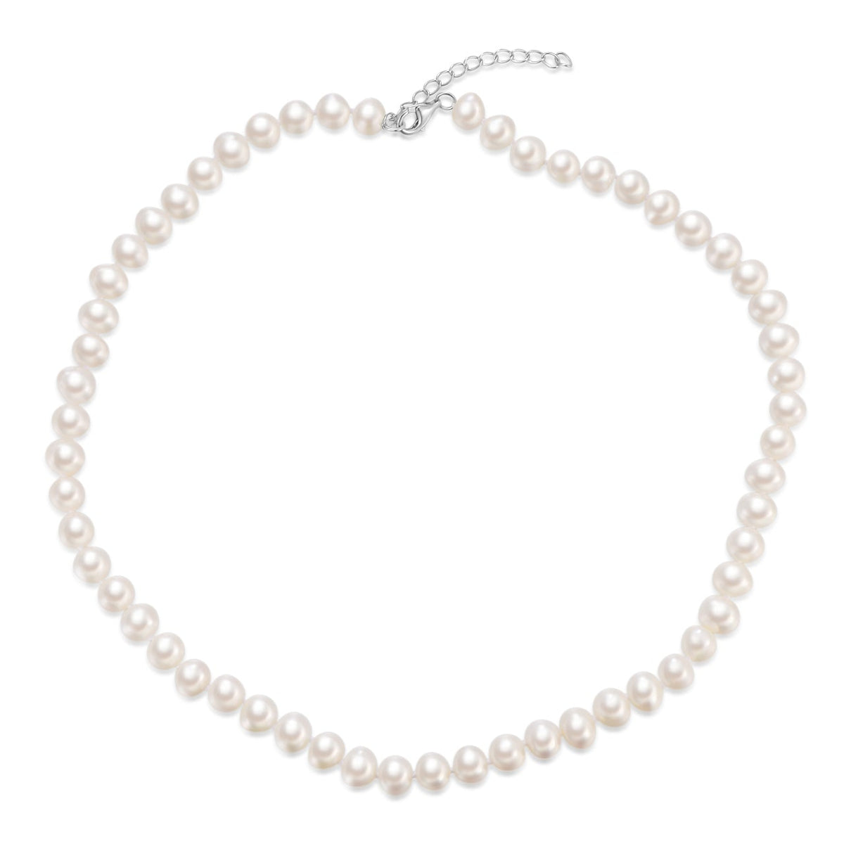 Collar de perlas cultivadas de 6-7 mm en plata de ley 925 rodiada, largo ajustable de 38 a 42 cm