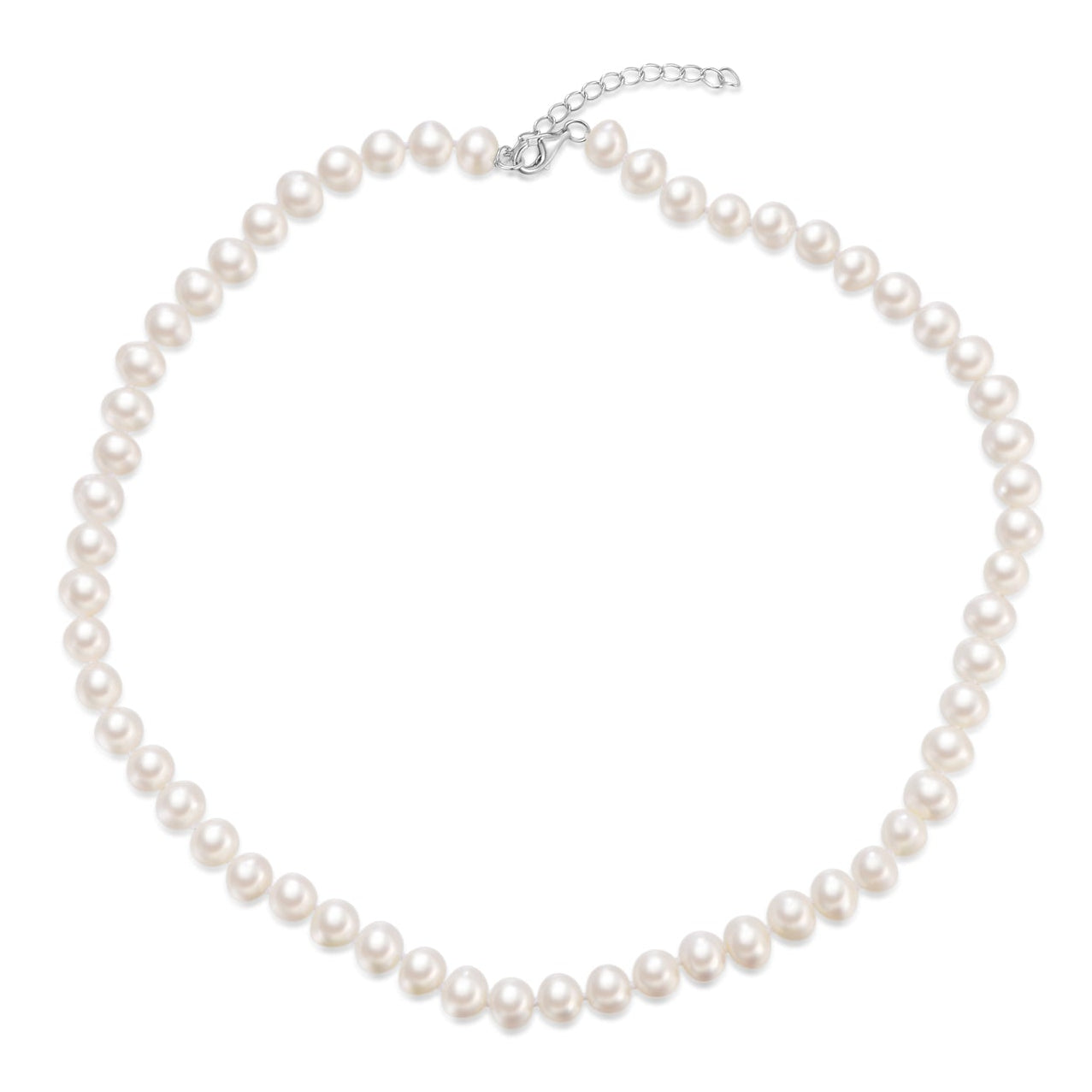Collar de perlas cultivadas de 6-7 mm en plata de ley 925 rodiada, largo ajustable de 38 a 42 cm