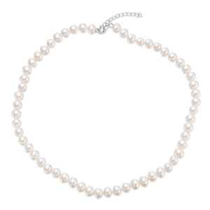 Collar de perlas cultivadas de 6-7 mm en plata de ley 925 rodiada, largo ajustable de 38 a 42 cm