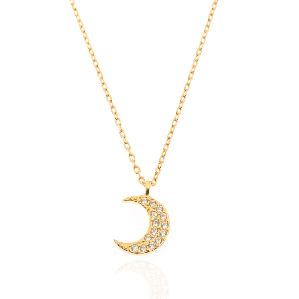 Colgante de luna con circonitas, plata de ley 925 con baño de oro