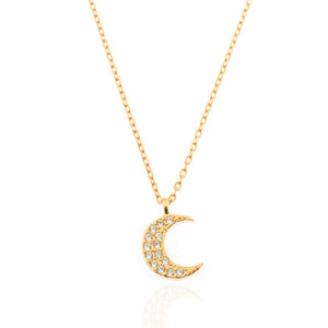 Colgante de luna con circonitas, plata de ley 925 con baño de oro