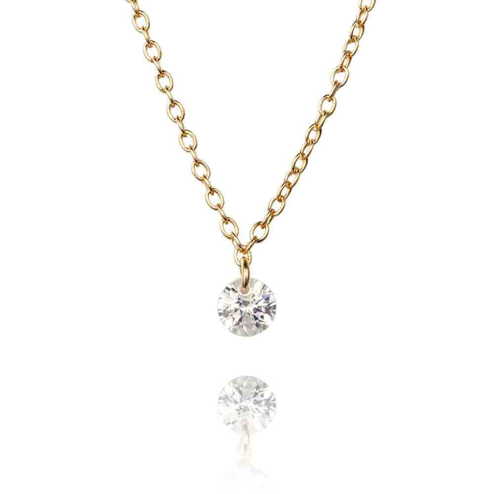Colgante con circonita solitaria en plata de ley 925 con baño de oro, cadena 40+5 cm