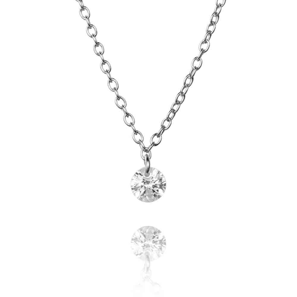 Colgante con circonita solitaria en plata de ley 925 rodiada, cadena 40+5 cm