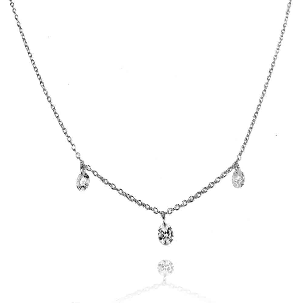 Colgante con tres circonitas en plata de ley 925 rodiada, cadena 40+5 cm