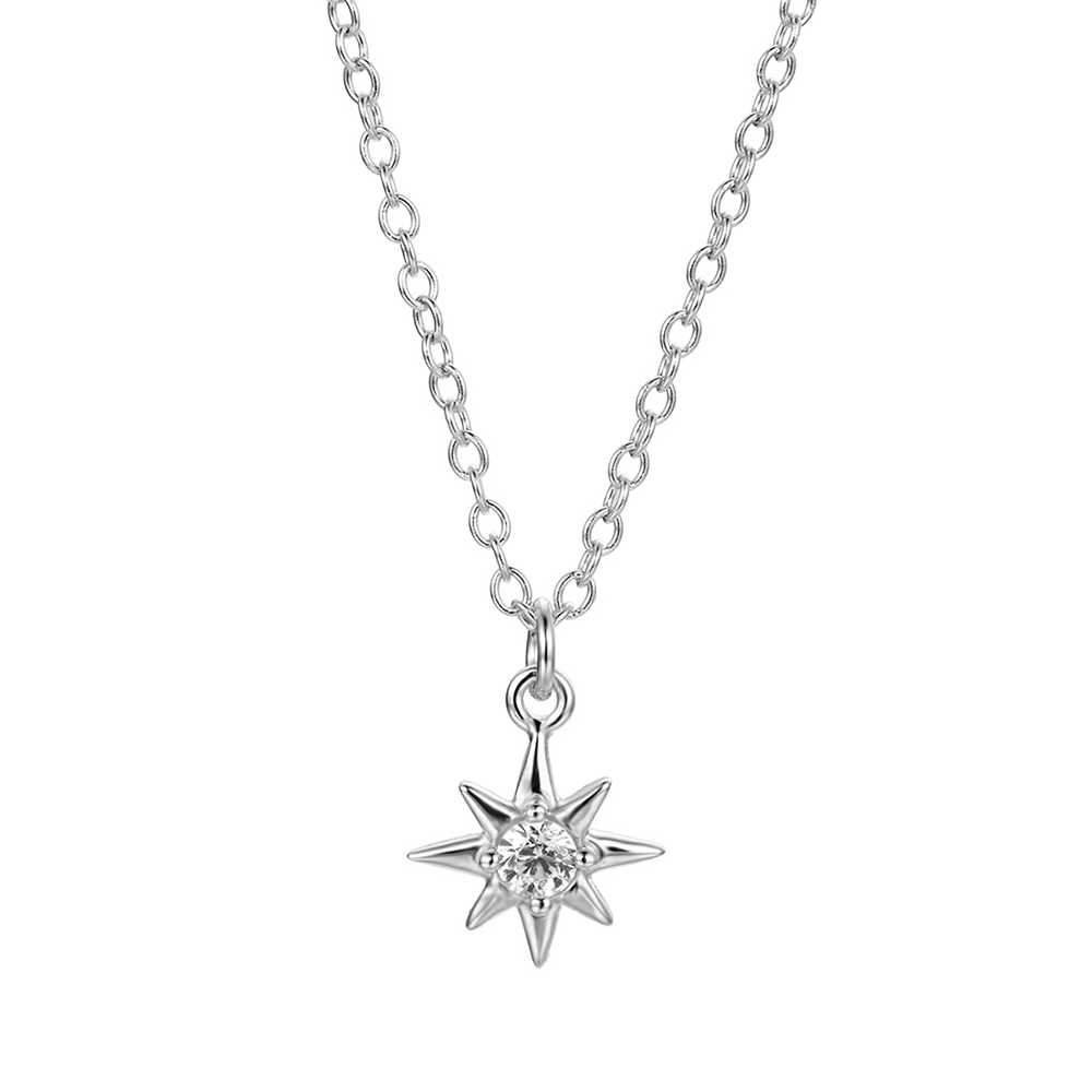 Colgante de estrella con circonita, plata de ley 925 rodiada, cadena 40+5 cm