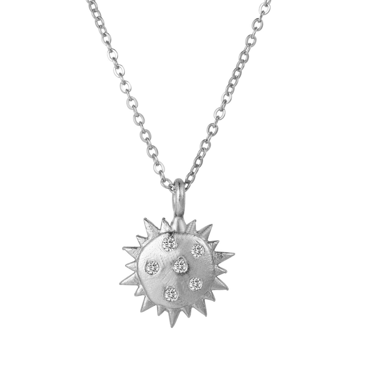 Colgante de sol con circonita blanca, plata de ley 925 rodiada, cadena 45 cm