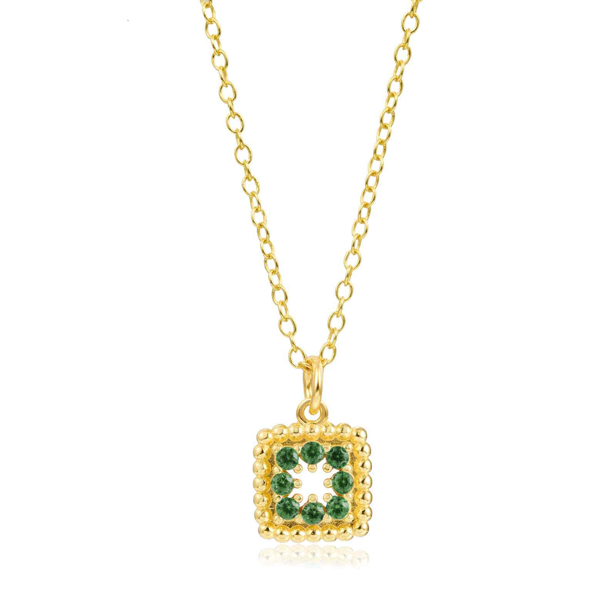 Colgante cuadrado con circonita verde, plata de ley 925 con baño de oro, 38+4 mm