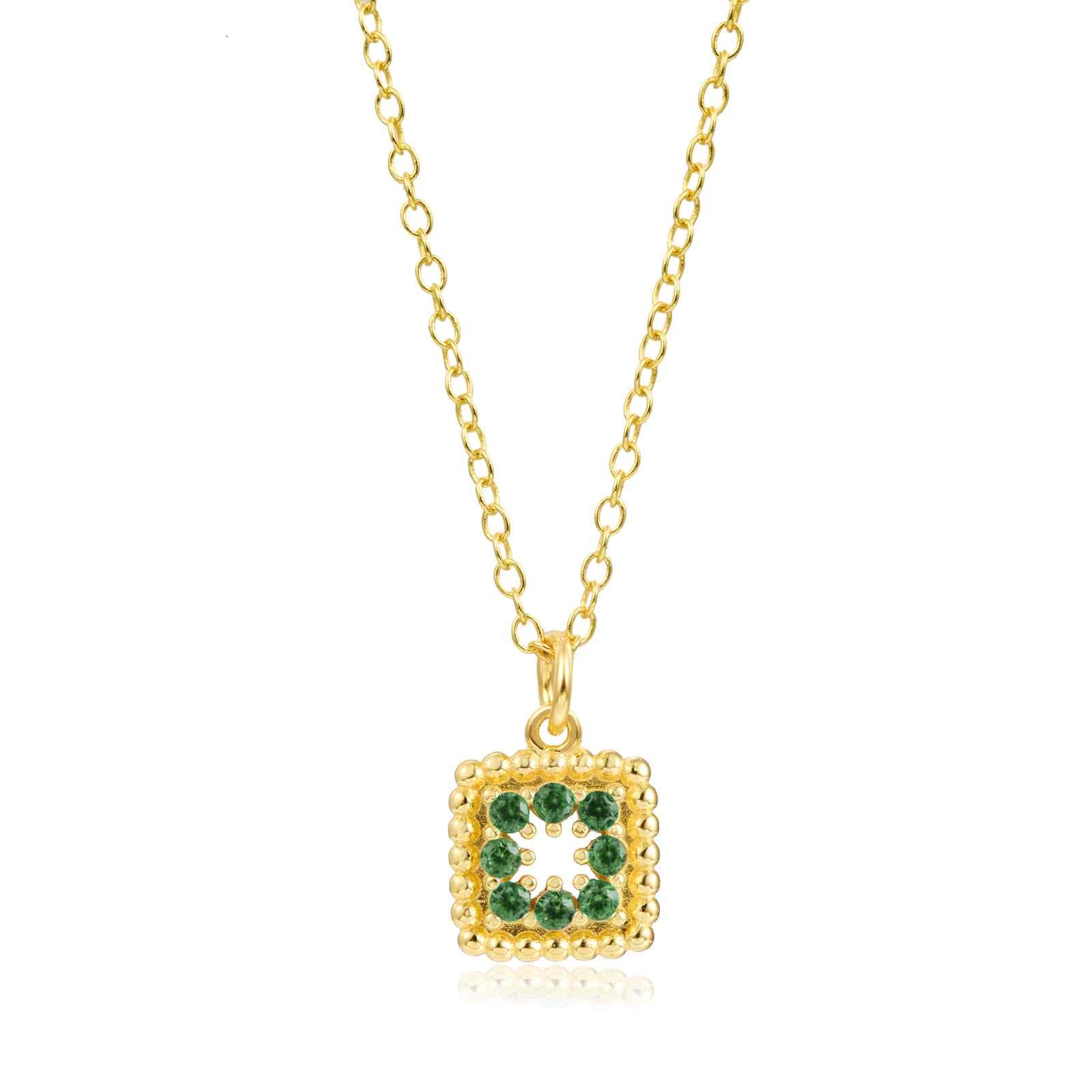 Colgante cuadrado con circonita verde, plata de ley 925 con baño de oro, 38+4 mm