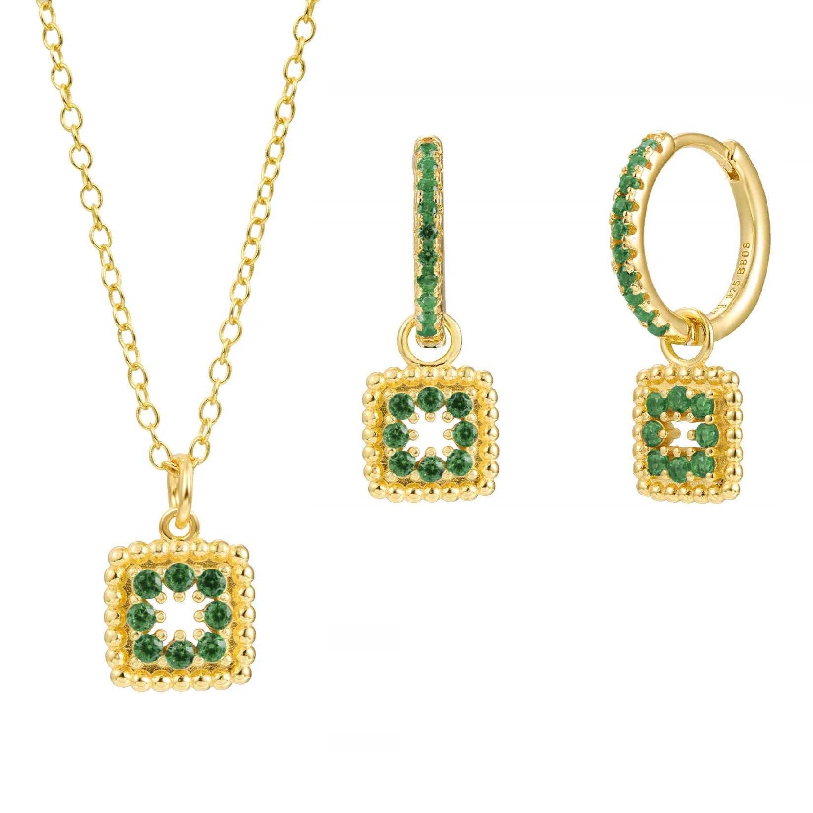 Conjunto plata chapada cuadrado circonitas