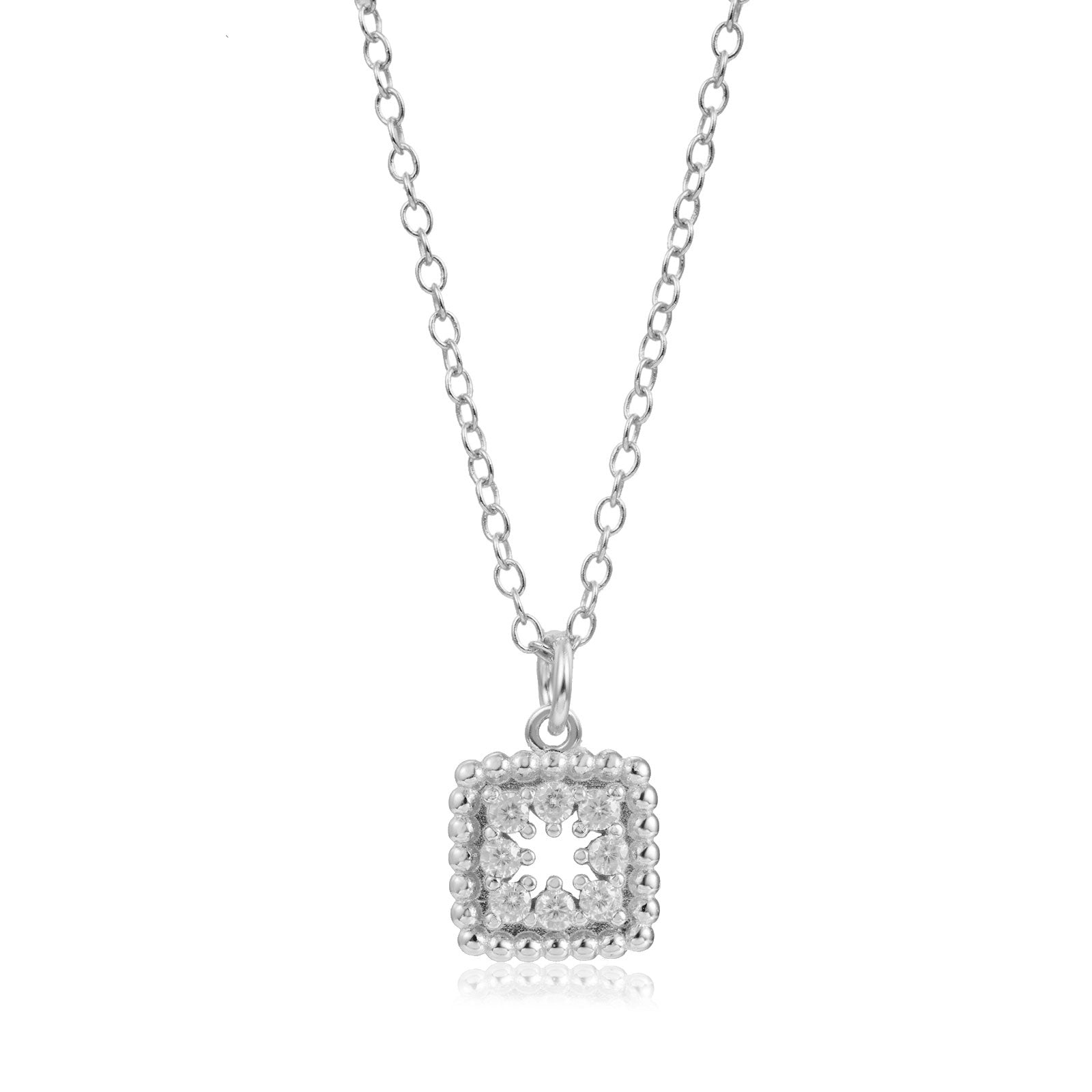 Colgante cuadrado con circonita blanca, plata de ley 925 rodiada, 38+4 mm