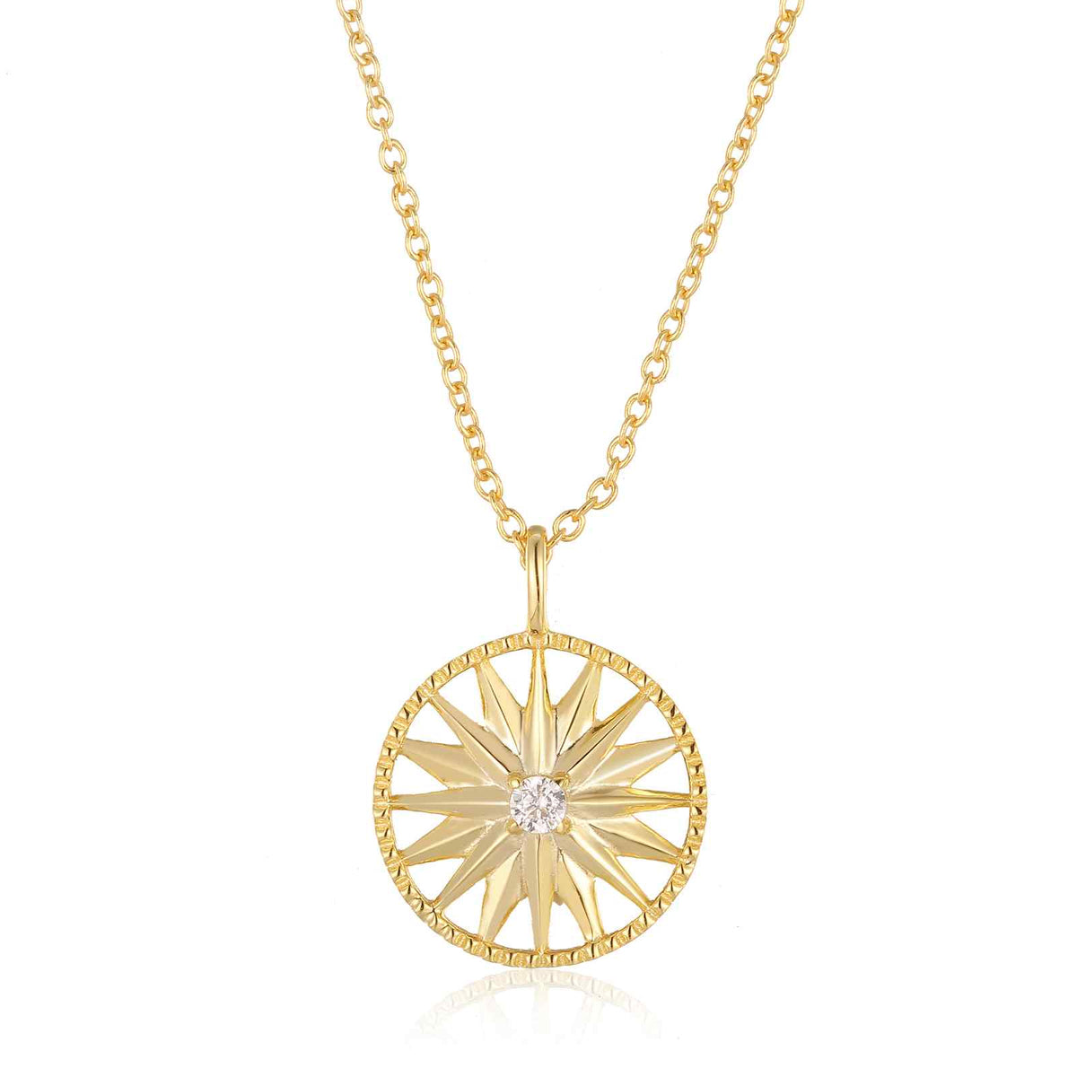 Colgante de estrella con circonita blanca, plata de ley 925 con baño de oro, cadena 38+6 cm