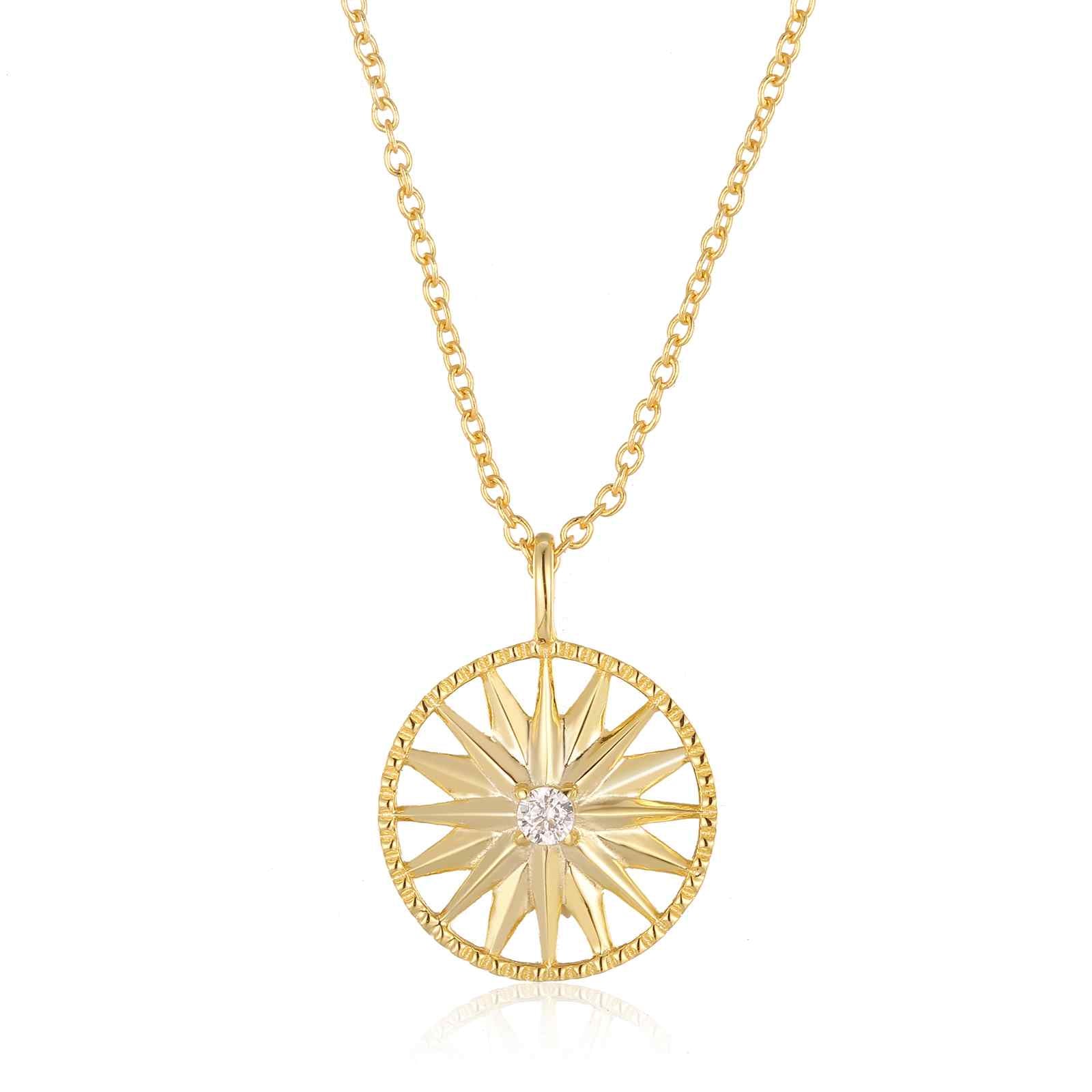 Colgante de estrella con circonita blanca, plata de ley 925 con baño de oro, cadena 38+6 cm