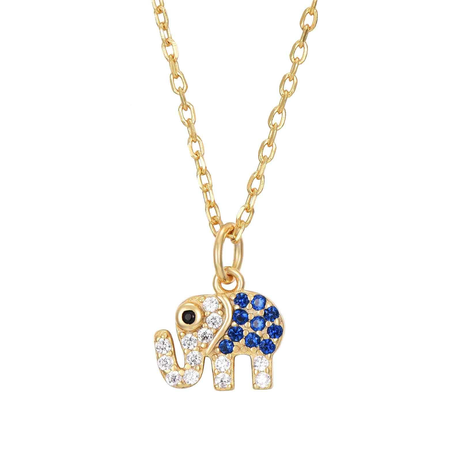 Gargantilla de plata bañada en oro con colgante de elefante y circonita, 6,5 mm