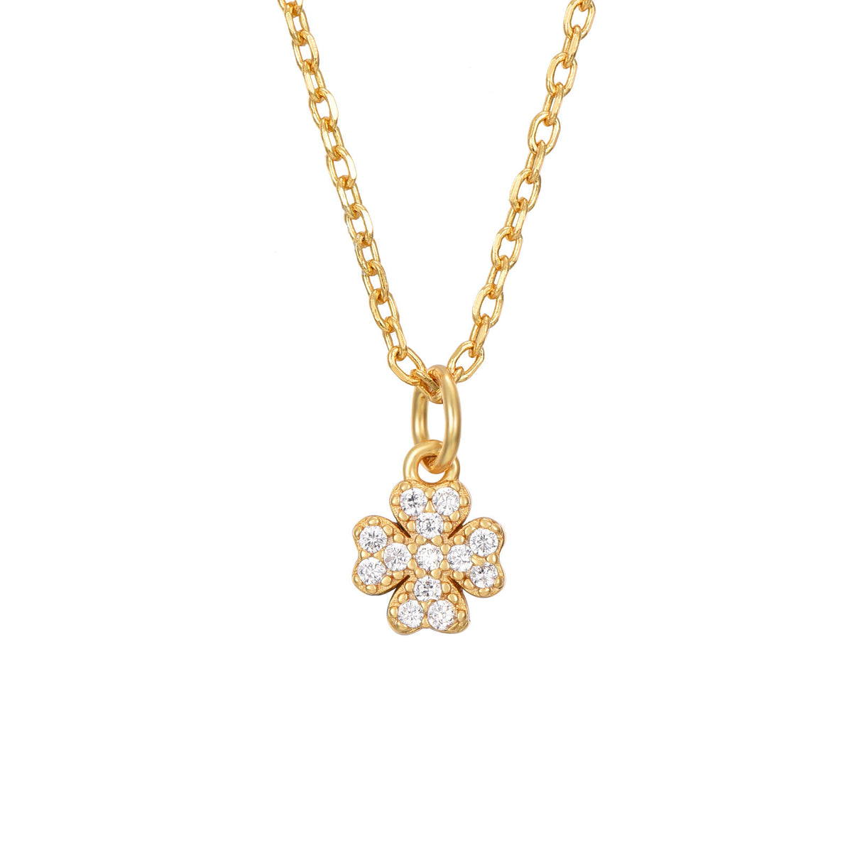 Colgante de trébol con circonita, plata de ley 925 con baño de oro, 5,5 mm