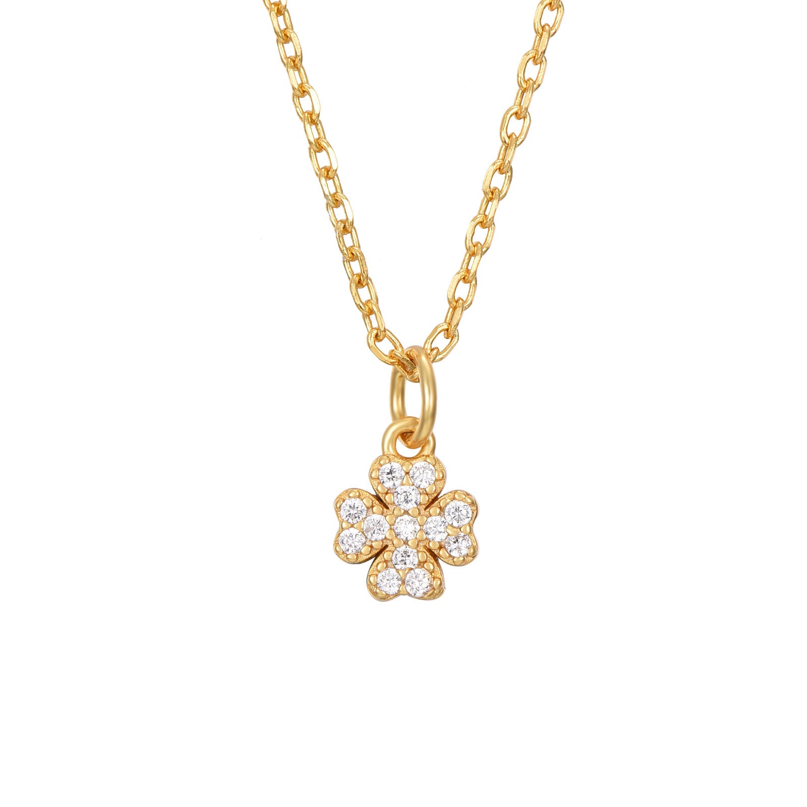 Colgante de trébol con circonita, plata de ley 925 con baño de oro, 5,5 mm