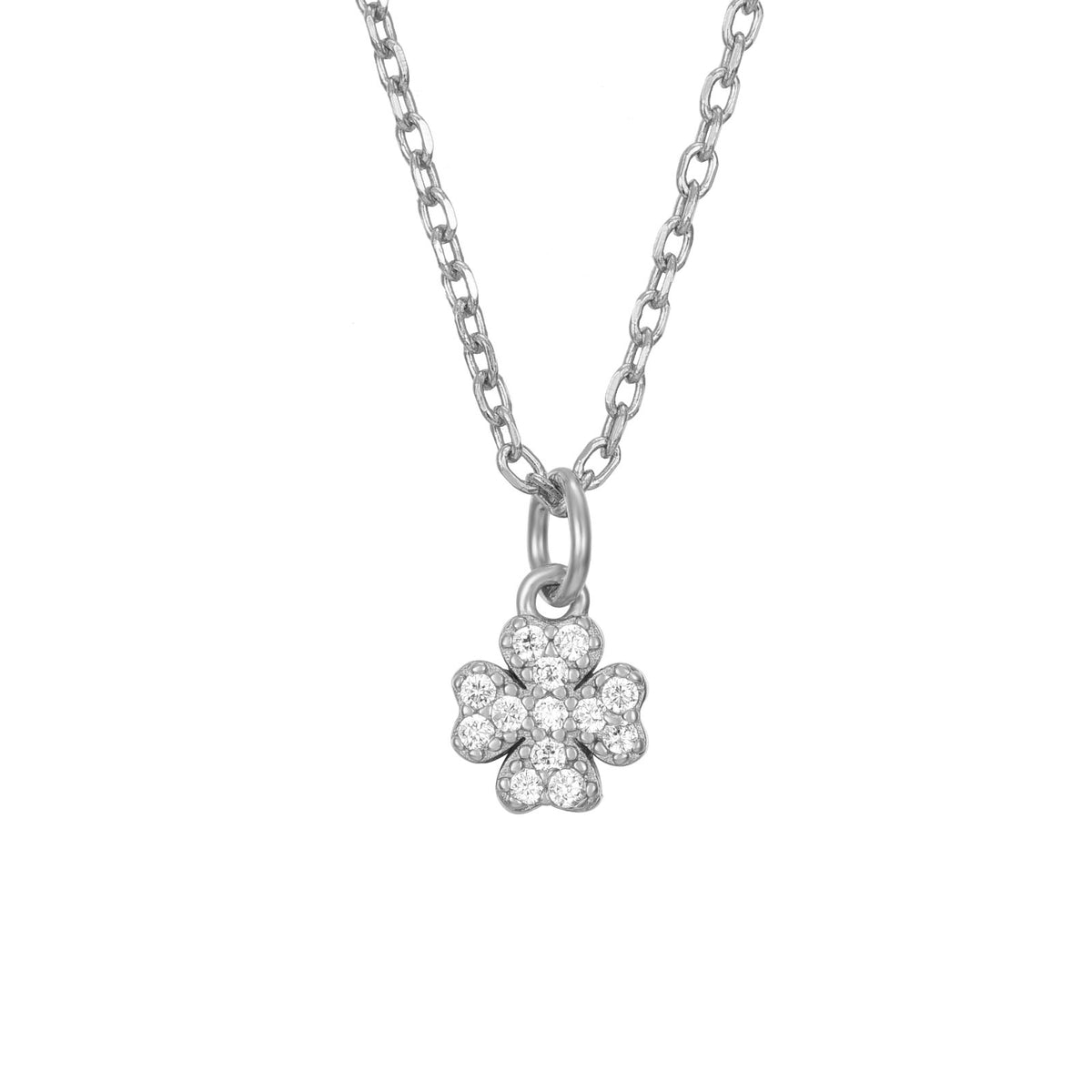 Colgante de trébol con circonita, plata de ley 925 rodiada, 5,5 mm