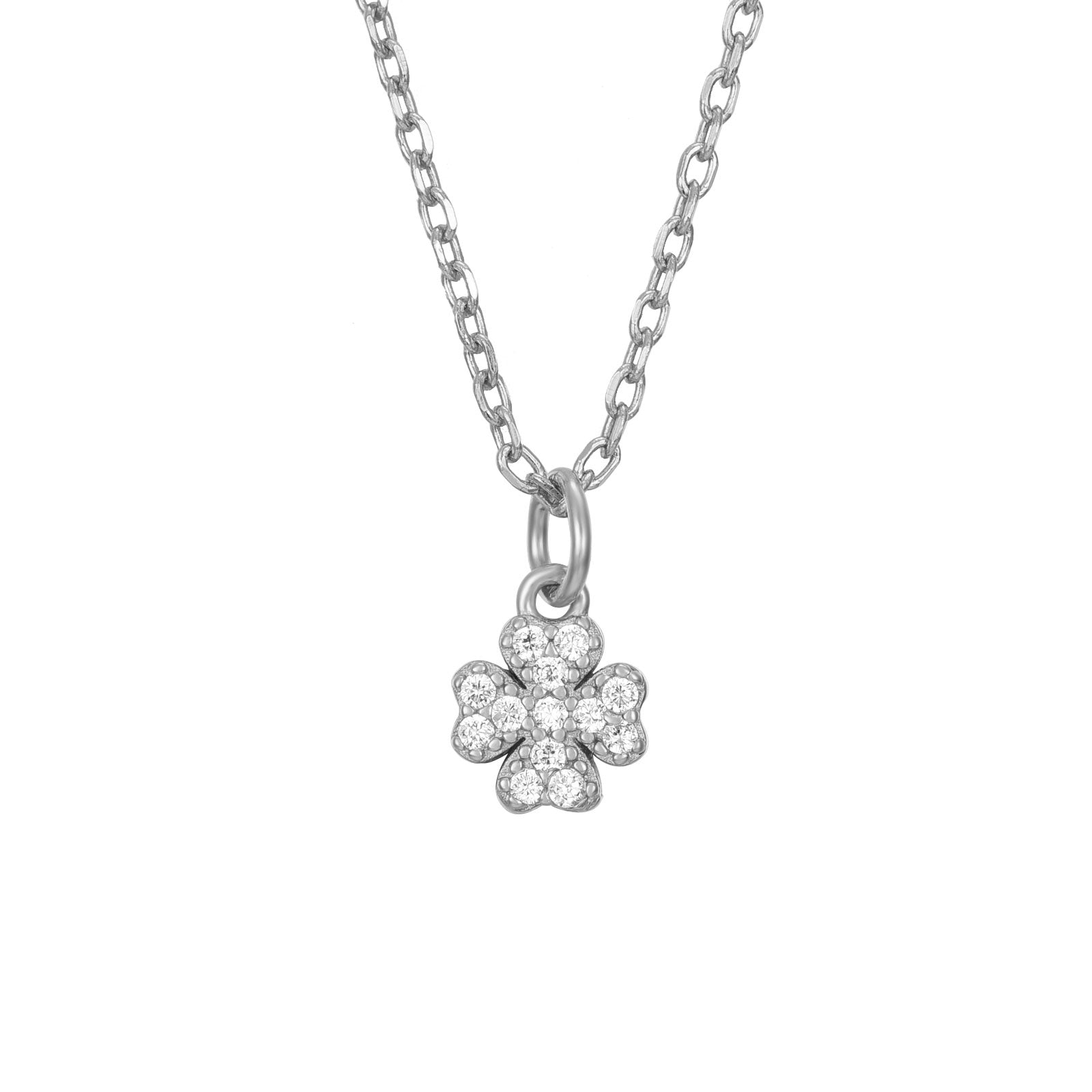 Colgante de trébol con circonita, plata de ley 925 rodiada, 5,5 mm