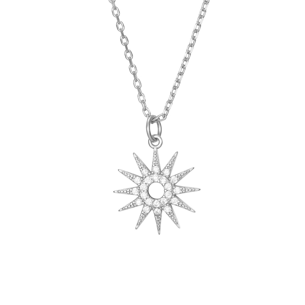 Colgante de sol con circonita, plata de ley 925 rodiada, 13 mm