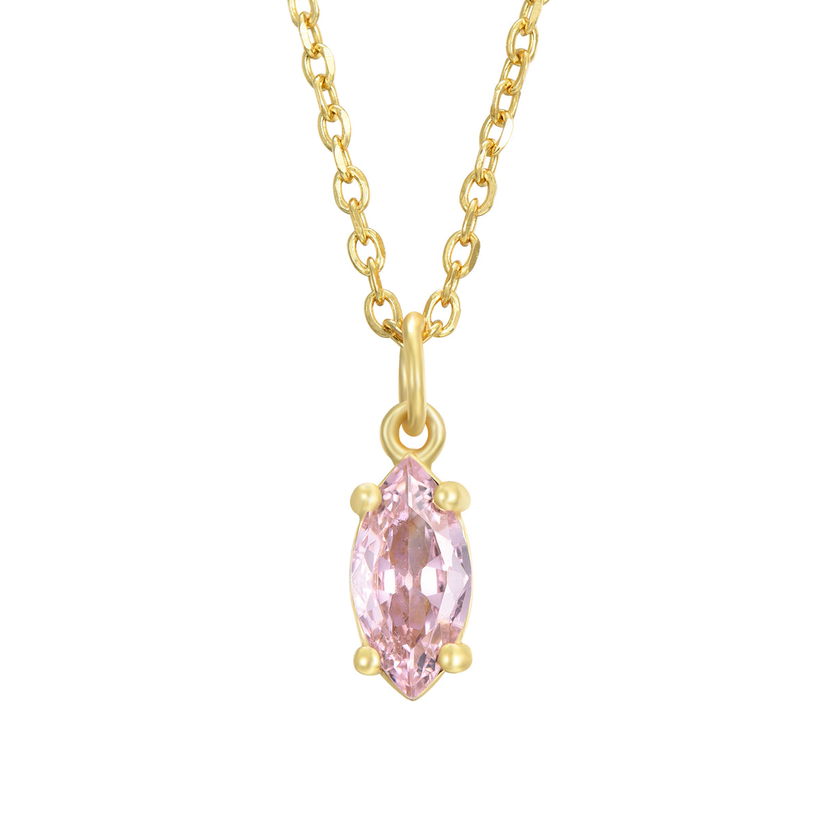 Colgante con circonita rosa talla marquesa, plata de ley 925 con baño de oro, 5,5 mm
