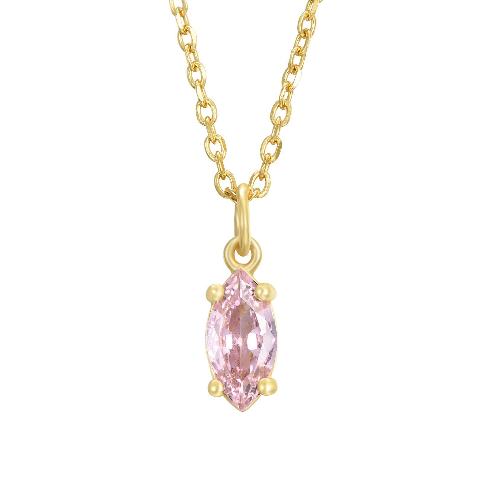 Colgante con circonita rosa talla marquesa, plata de ley 925 con baño de oro, 5,5 mm
