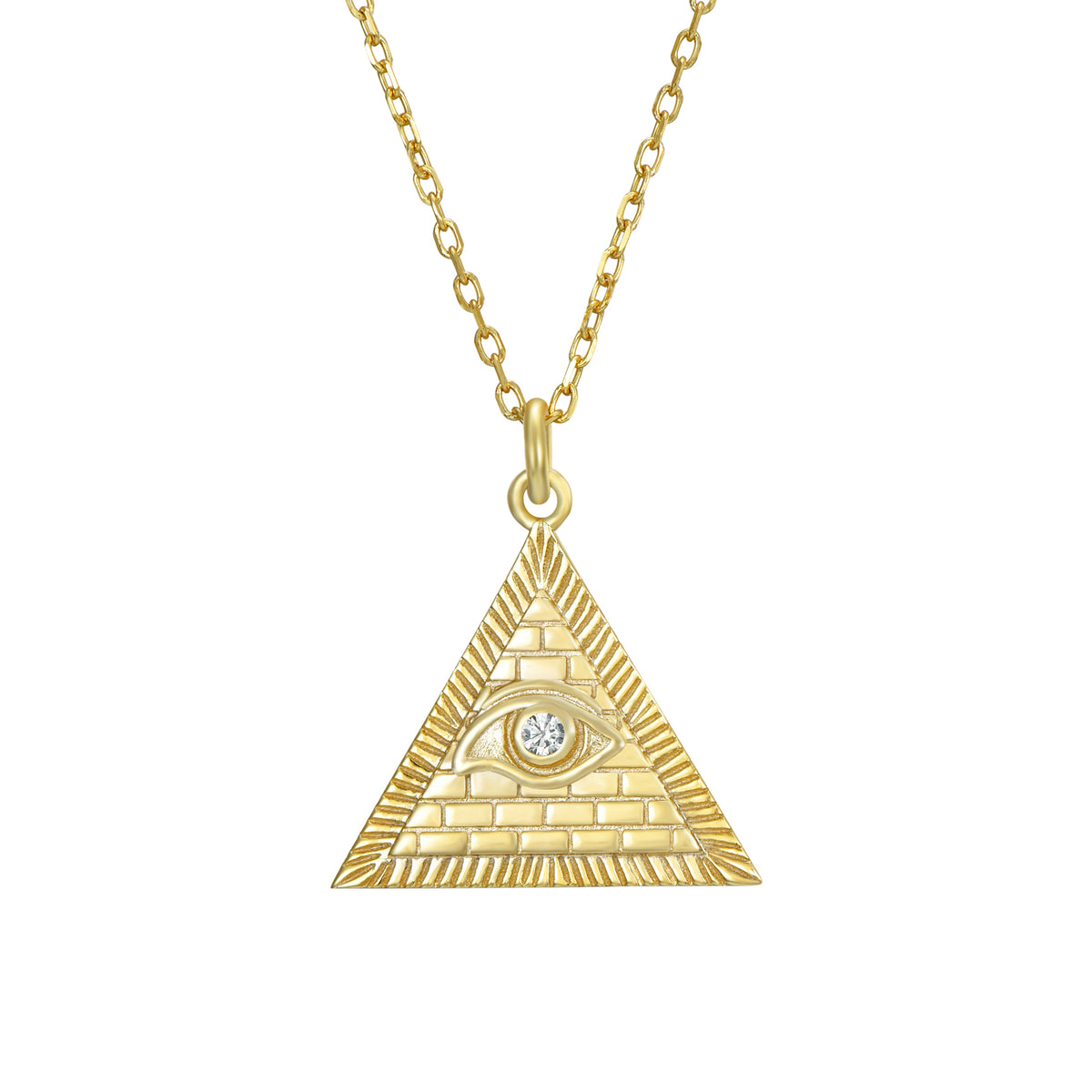 Gargantilla de plata de ley 925 con baño de oro de 18k con colgante Illuminati de circonitas, 15 mm