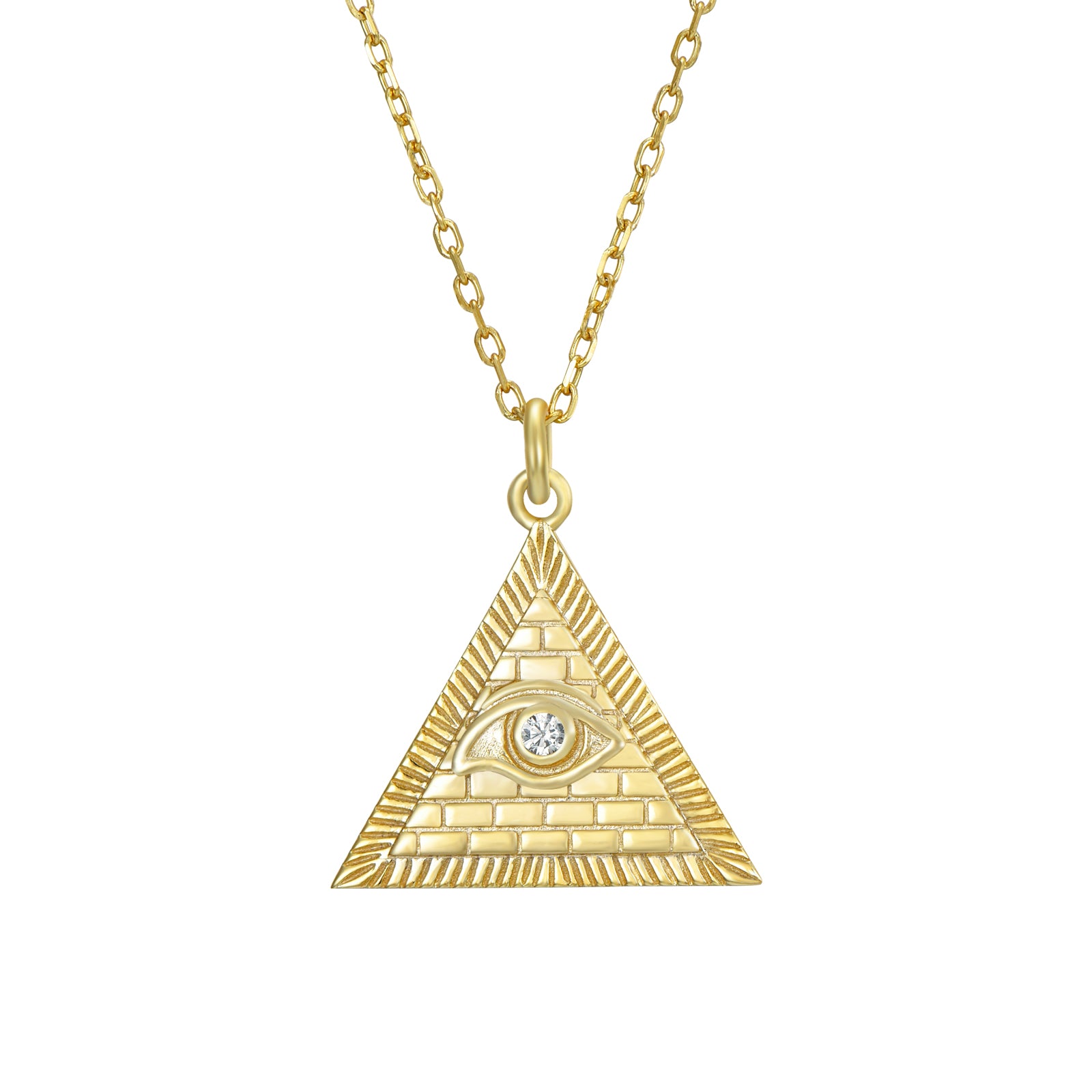 Gargantilla de plata de ley 925 con baño de oro de 18k con colgante Illuminati de circonitas, 15 mm