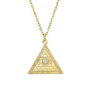 Gargantilla de plata de ley 925 con baño de oro de 18k con colgante Illuminati de circonitas, 15 mm