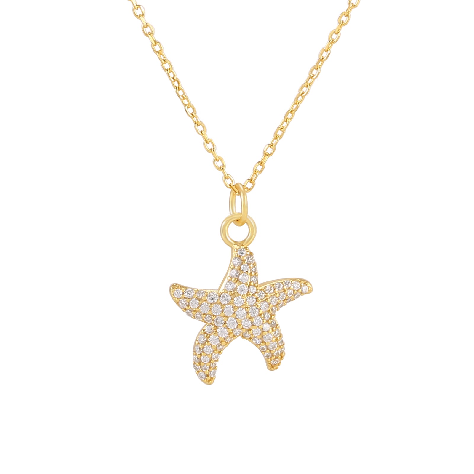 Collar de plata bañado en oro con colgante de estrella de mar, 16 mm