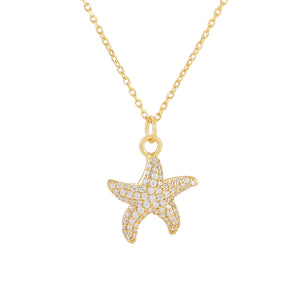 Collar de plata bañado en oro con colgante de estrella de mar, 16 mm