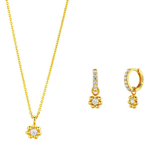 Mini conjunto plata chapada bolitas blanco