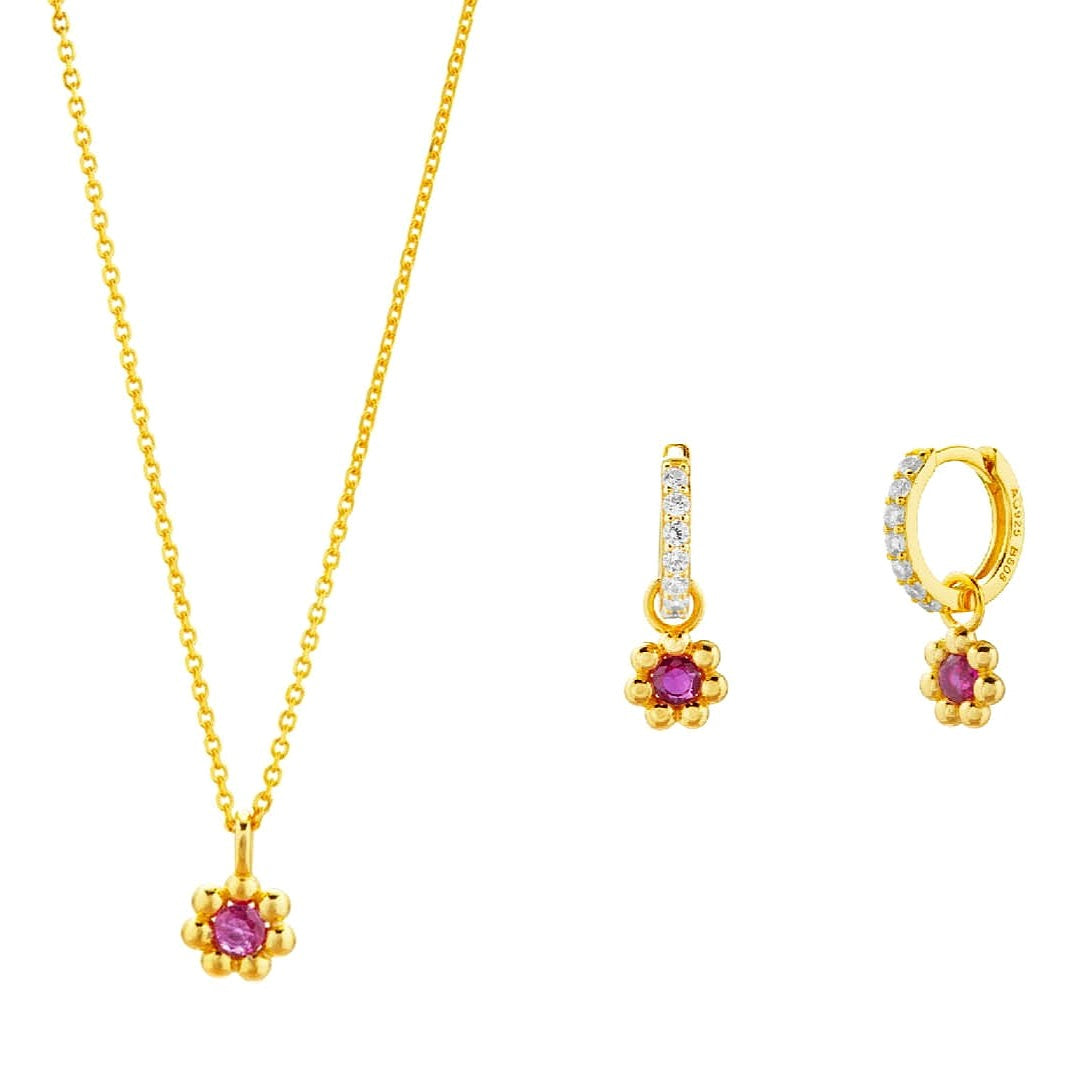 Mini conjunto plata chapada bolitas rosa