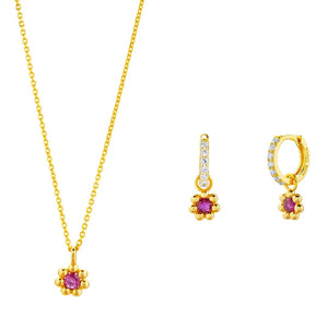 Mini conjunto plata chapada bolitas rosa