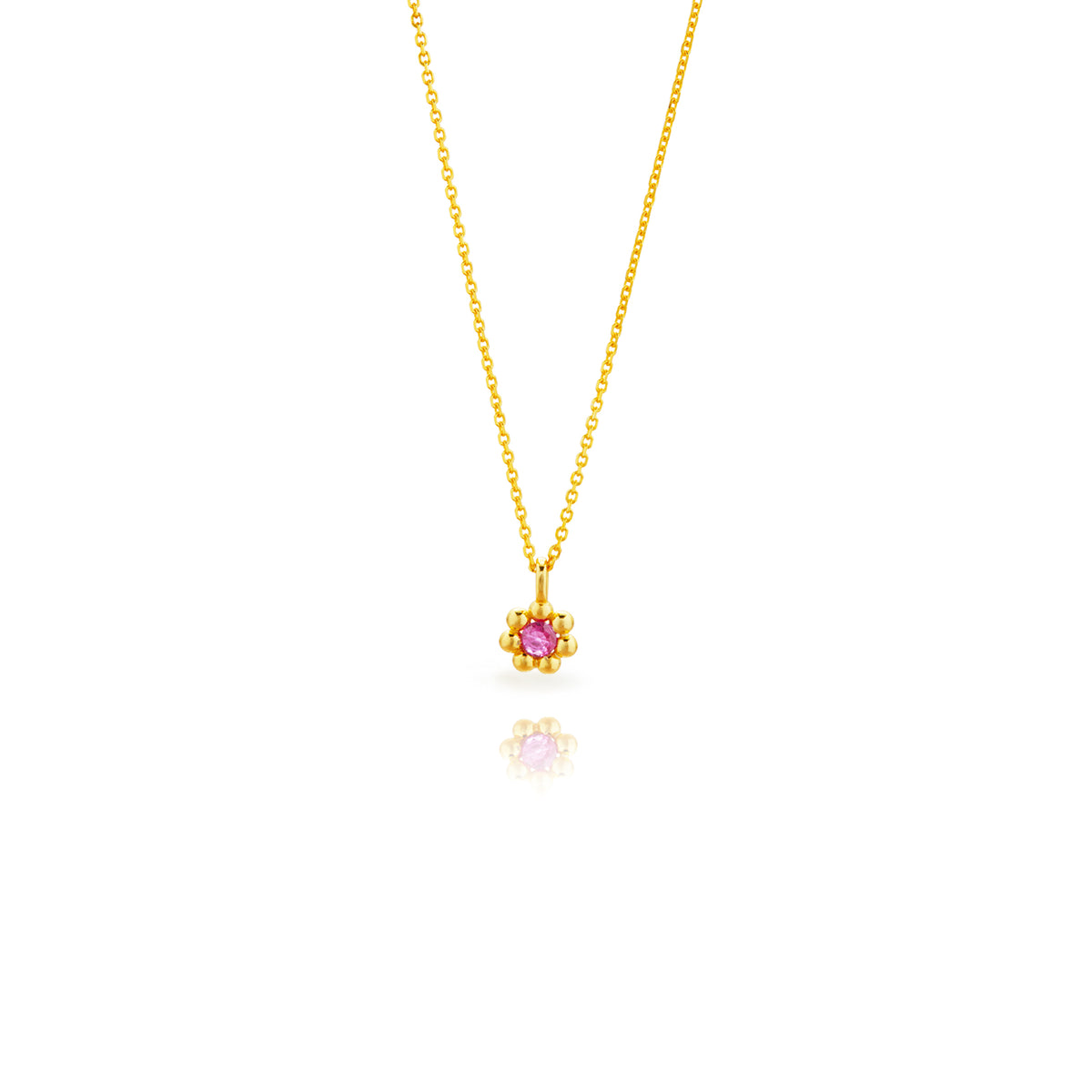 Colgante en forma de flor con circonita rubí, plata de ley 925 con baño de oro, 8 mm