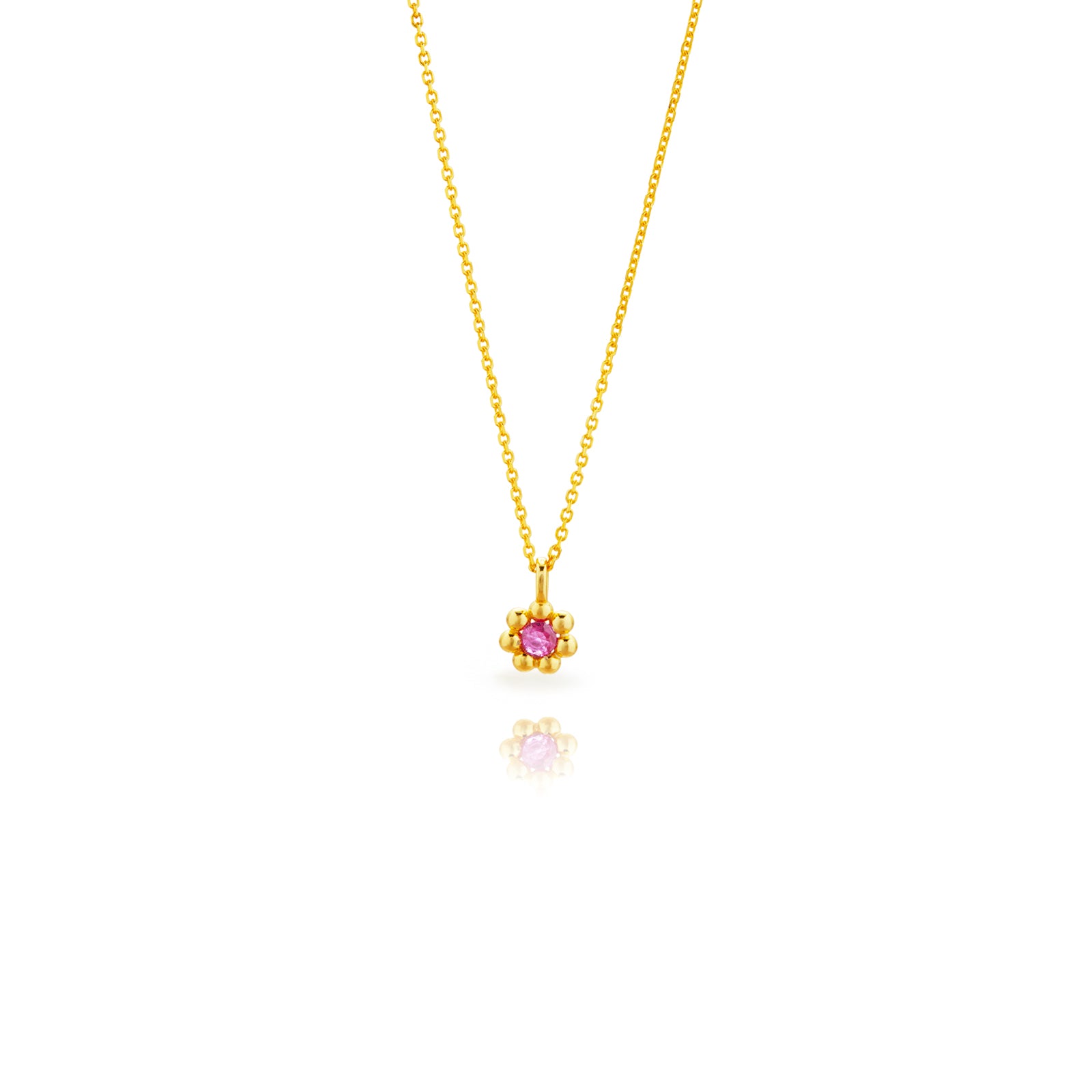 Colgante en forma de flor con circonita rubí, plata de ley 925 con baño de oro, 8 mm