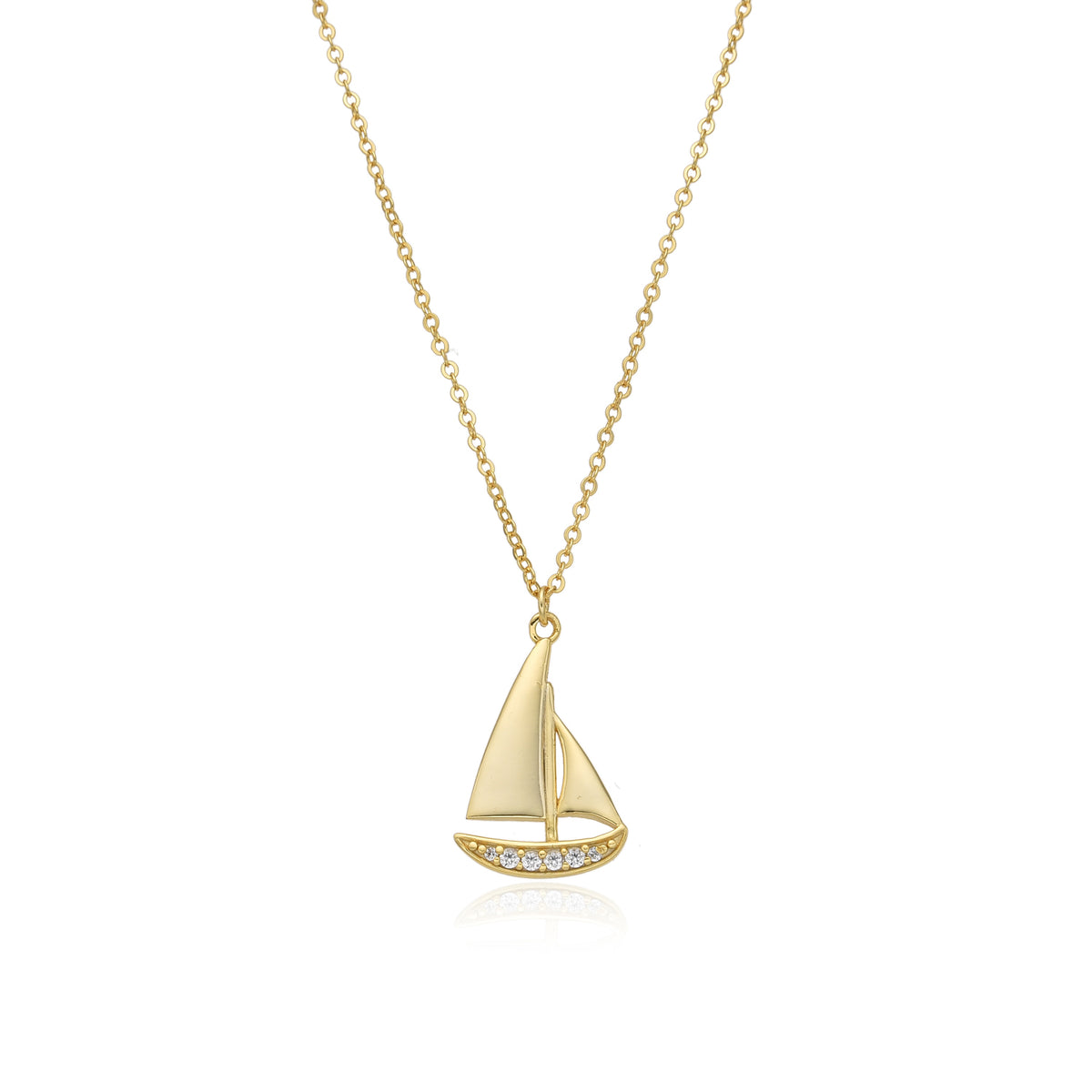 Collar de plata de ley 925 con baño de oro de 18k con colgante de velero de circonitas, 20 mm