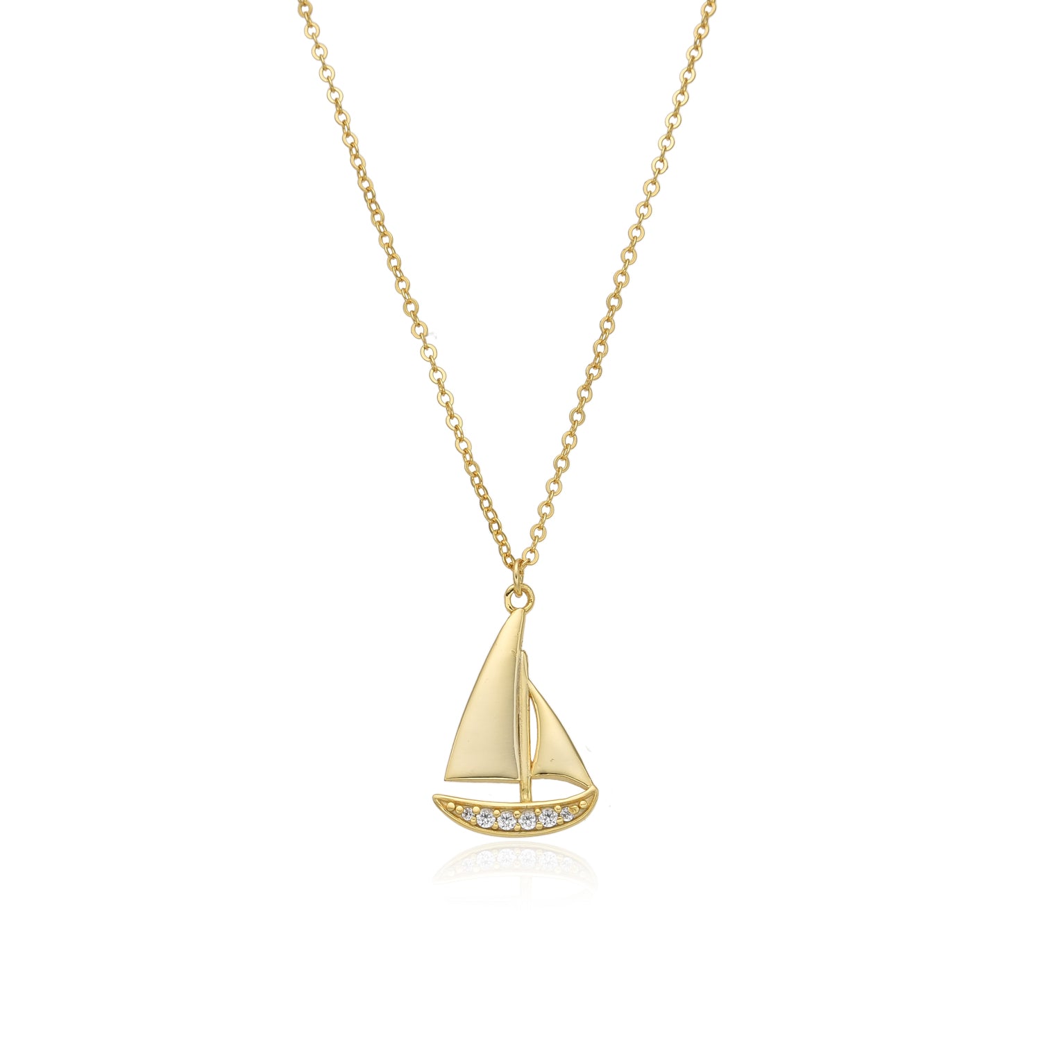 Collar de plata de ley 925 con baño de oro de 18k con colgante de velero de circonitas, 20 mm
