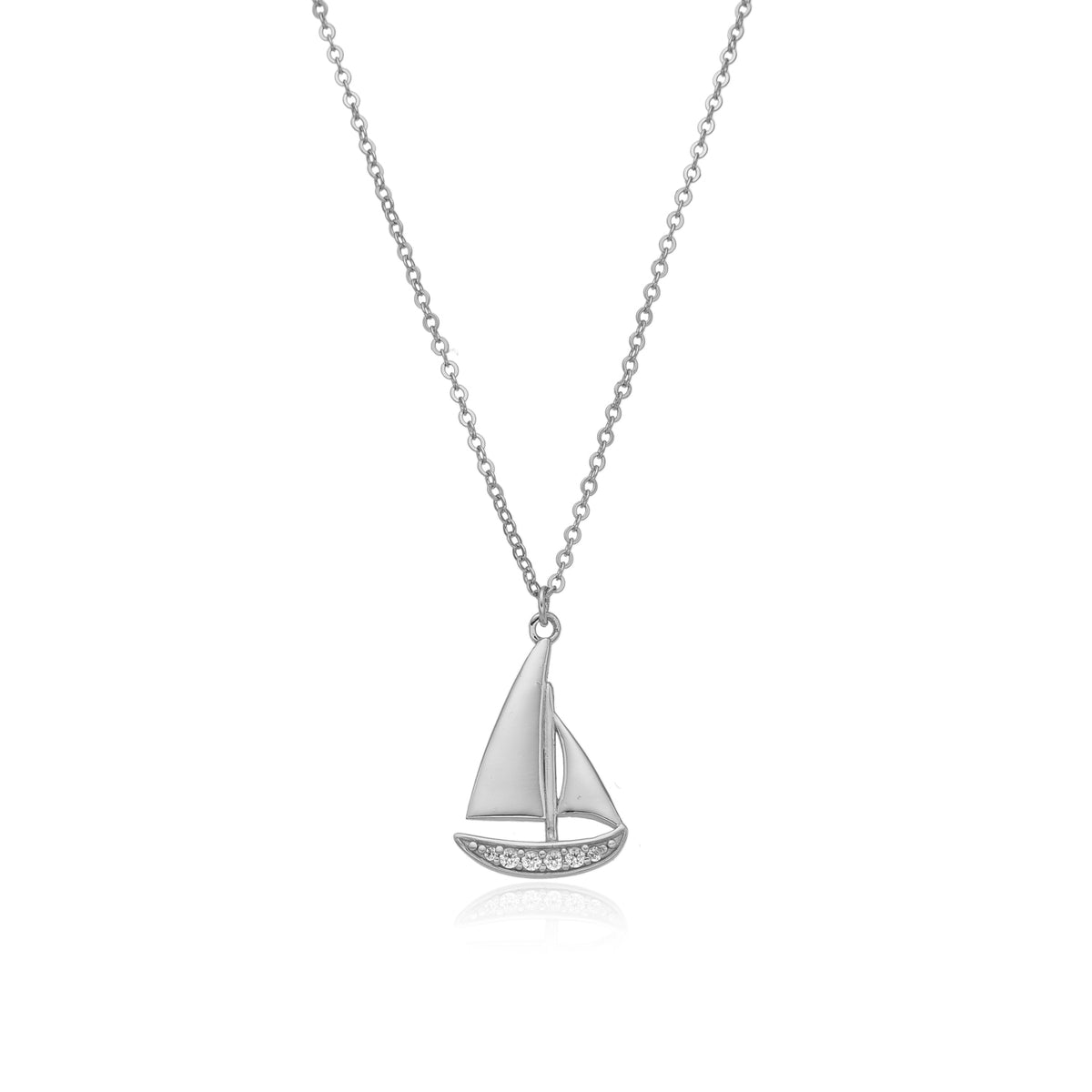 Colgante de velero con circonitas, plata de ley 925 rodiada, 20 mm