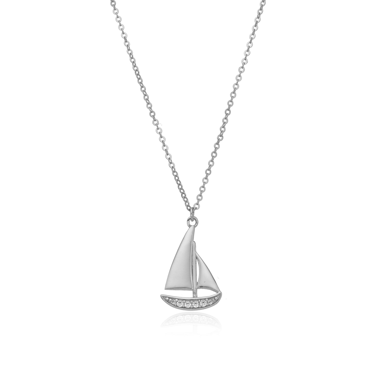 Colgante de velero con circonitas, plata de ley 925 rodiada, 20 mm