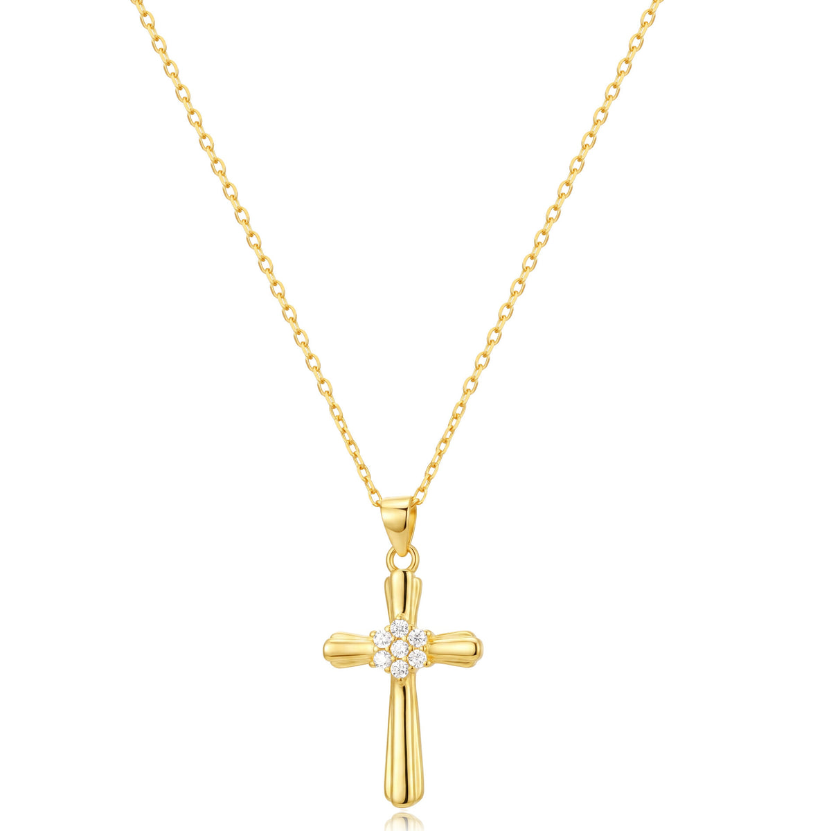 Gargantilla de plata de ley 925 con baño de oro de 18k con colgante de cruz de circonitas, 21 mm