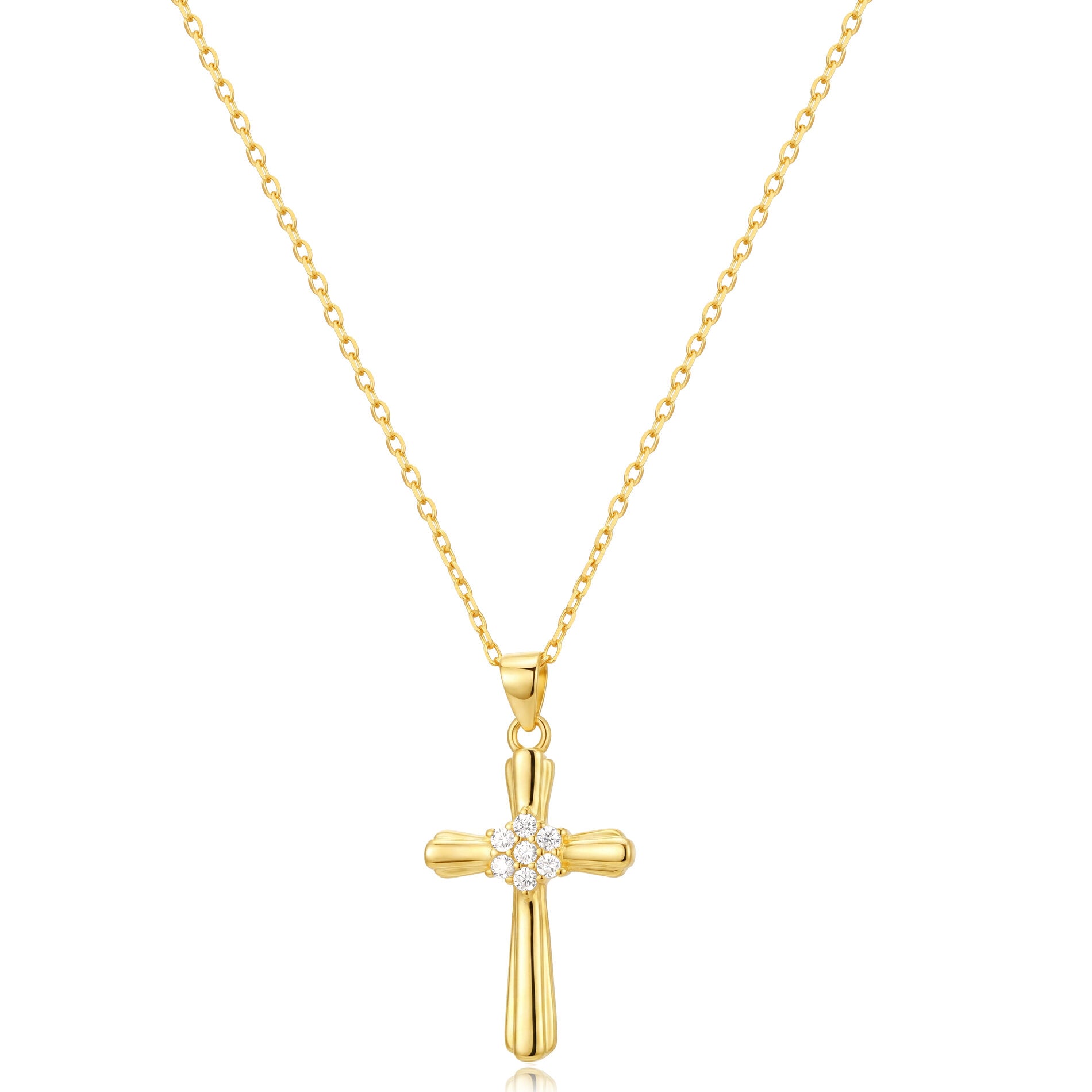 Gargantilla de plata de ley 925 con baño de oro de 18k con colgante de cruz de circonitas, 21 mm