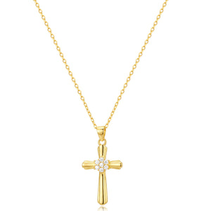 Gargantilla de plata de ley 925 con baño de oro de 18k con colgante de cruz de circonitas, 21 mm