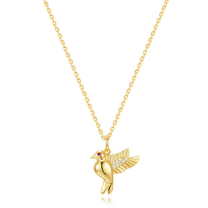 Gargantilla con colgante de colibrí de circonitas en plata bañada en oro, 18 mm