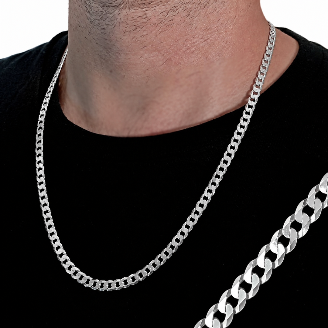 Cadena maciza de plata de ley 925 cubana lapidada 5mm de ancho